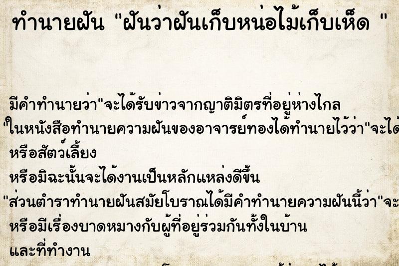 ทำนายฝัน ฝันว่าฝันเก็บหน่อไม้เก็บเห็ด 